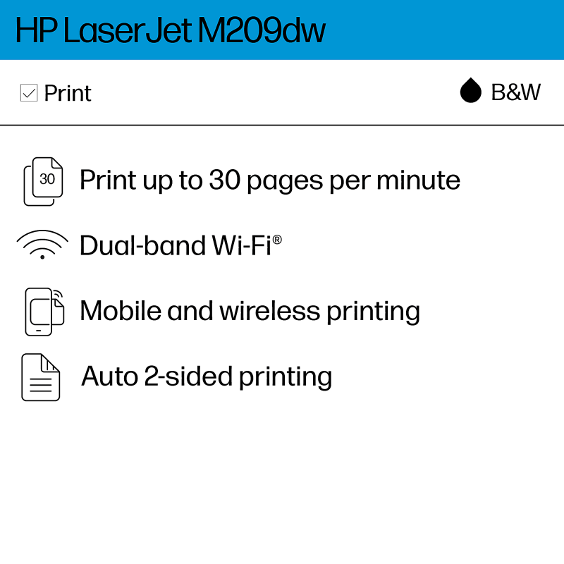 HP LaserJet M209dw Wireless Black & White Printer (6GW62F) - Image 2