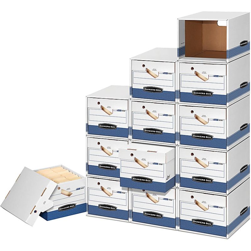 Bankers Box® Presto™ Heavy-Duty Storage Boxes With Locking Lift-Off Lids And Built-In Handles, Letter/Legal Size, 15" x 12" x 10", 60% Recycled, White/Blue, Case Of 4 - Image 7