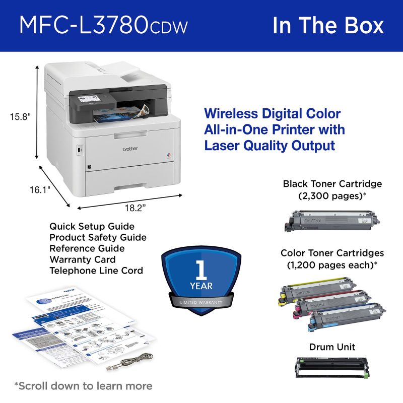 Brother® MFC-L3780CDW Wireless Digital Laser Color All-In-One Printer With Refresh EZ Print Eligibility - Image 8