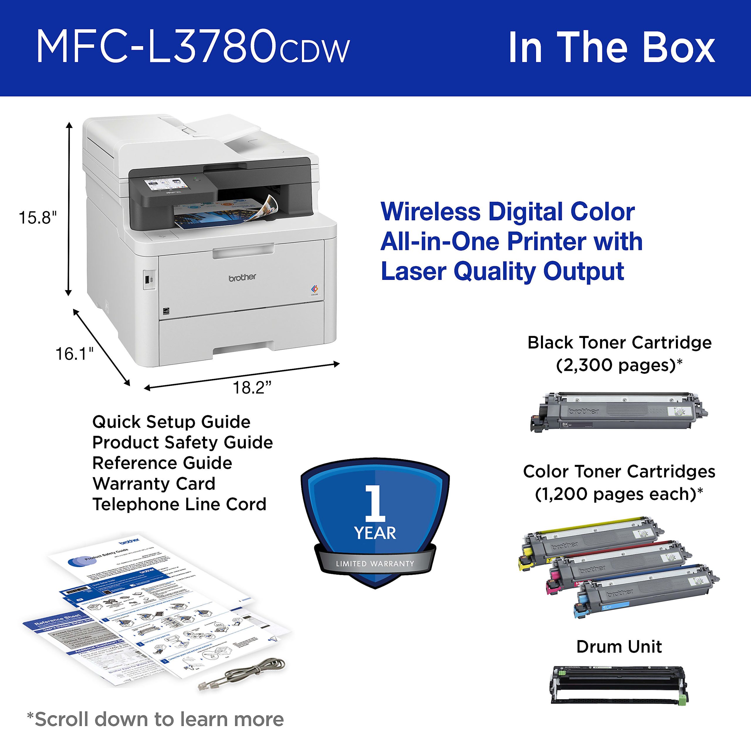 Brother® MFC-L3780CDW Wireless Digital Laser Color All-In-One Printer With Refresh EZ Print Eligibility - Image 8