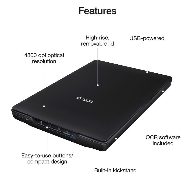 Epson® Perfection V39 II Color Photo And Document Flatbed Scanner, Black, B11B268201 - Image 3