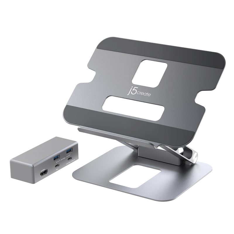 j5Create Multi-Angle 4K Docking Stand, 11.4"H x 8.9"W x 2.1"D, Space Gray, JTS327 - Image 2