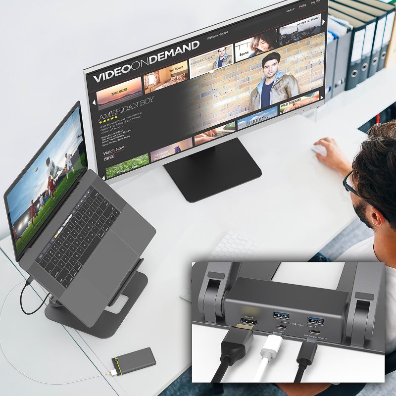 j5Create Multi-Angle 4K Docking Stand, 11.4"H x 8.9"W x 2.1"D, Space Gray, JTS327 - Image 4