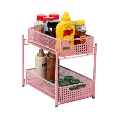 Mind Reader 2-Tier Mesh Cabinet Basket, 11-1/4" H x 12-1/2" W x 8" D, Pink