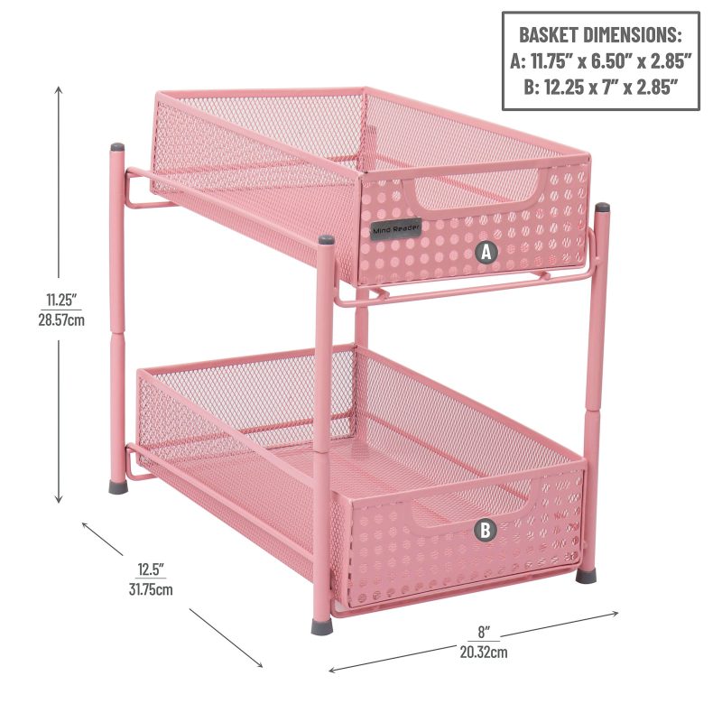 Mind Reader 2-Tier Mesh Cabinet Basket, 11-1/4" H x 12-1/2" W x 8" D, Pink - Image 3