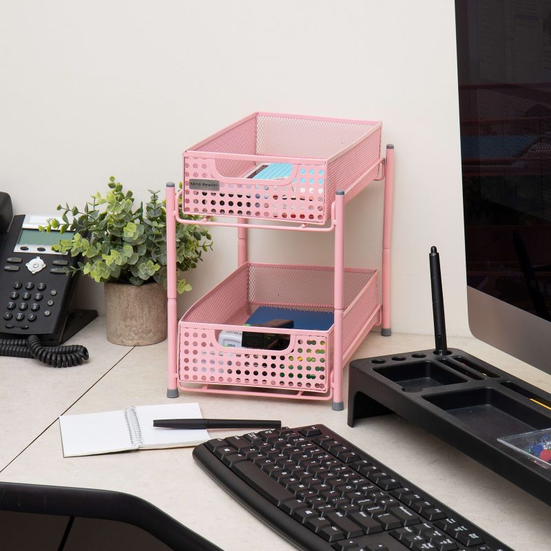 Mind Reader 2-Tier Mesh Cabinet Basket, 11-1/4" H x 12-1/2" W x 8" D, Pink - Image 4