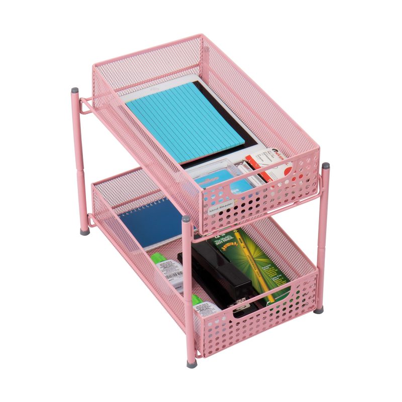 Mind Reader 2-Tier Mesh Cabinet Basket, 11-1/4" H x 12-1/2" W x 8" D, Pink - Image 6