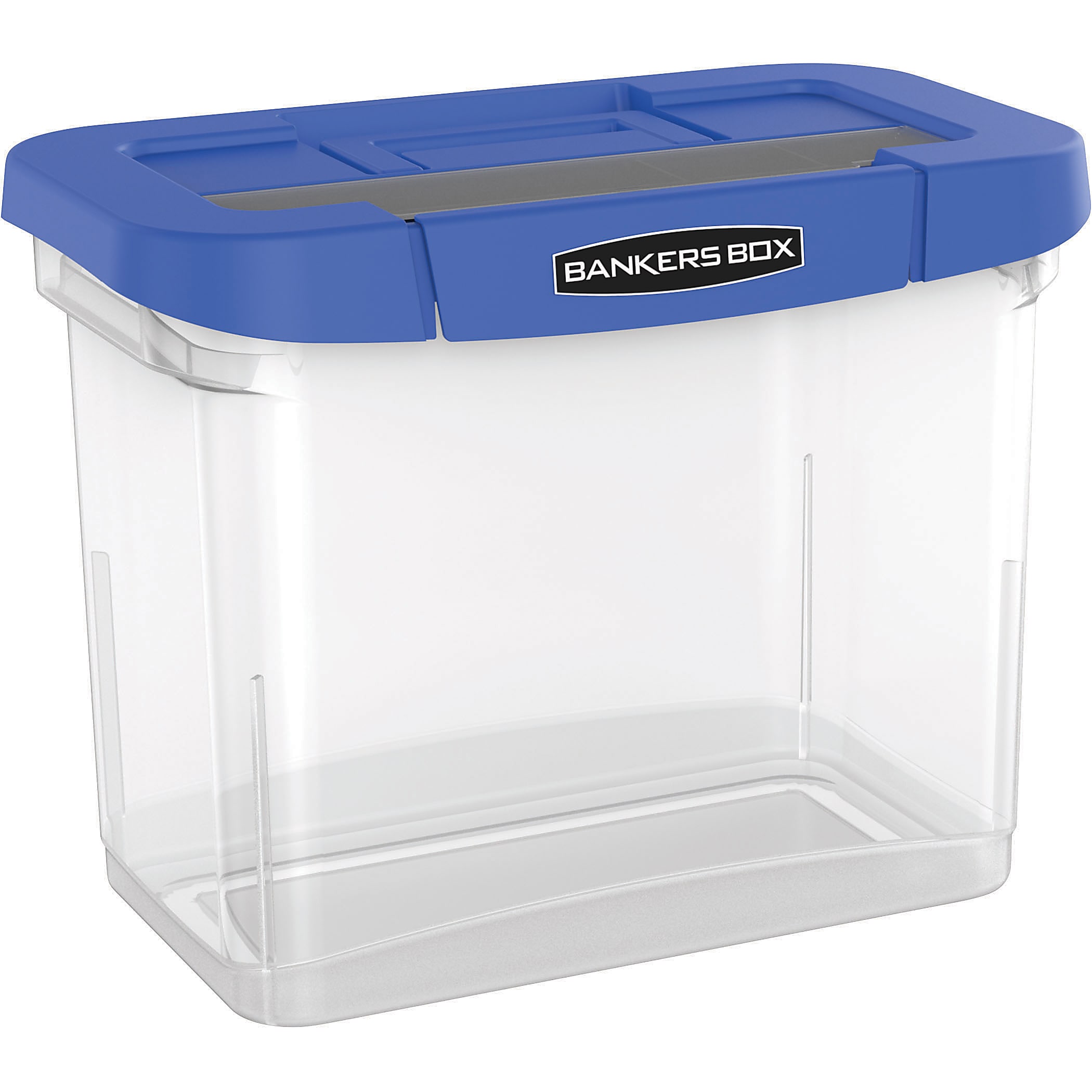 Bankers Box® Heavy-Duty Portable Storage File Box, 10 3/4" x 6 3/4" x 11 3/4", Blue/Clear - Image 2