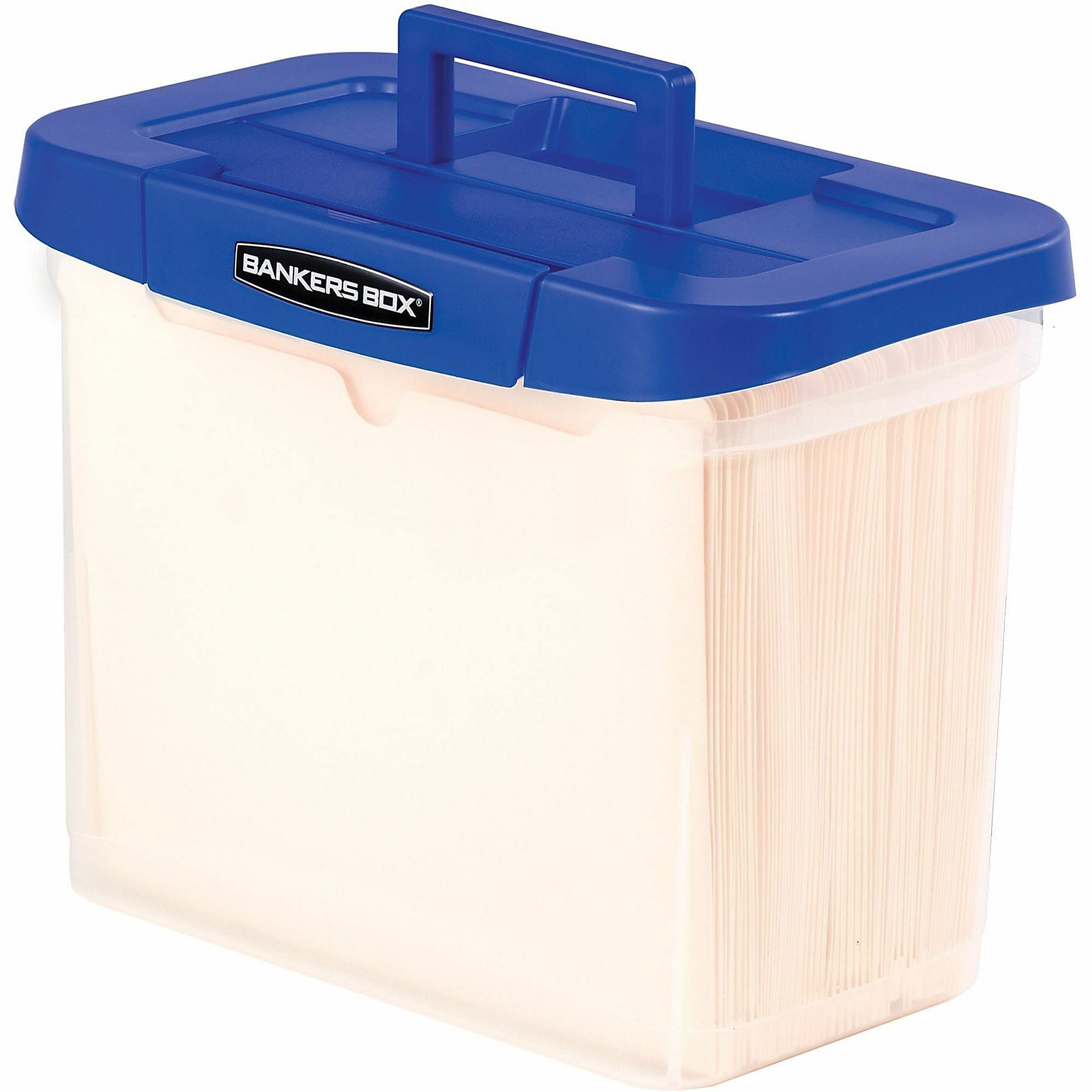 Bankers Box® Heavy-Duty Portable Storage File Box, 10 3/4" x 6 3/4" x 11 3/4", Blue/Clear - Image 8