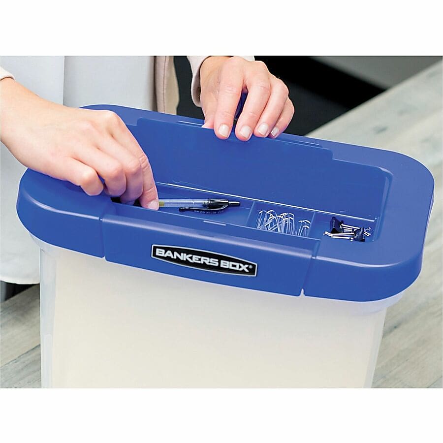 Bankers Box® Heavy-Duty Portable Storage File Box, 10 3/4" x 6 3/4" x 11 3/4", Blue/Clear - Image 10