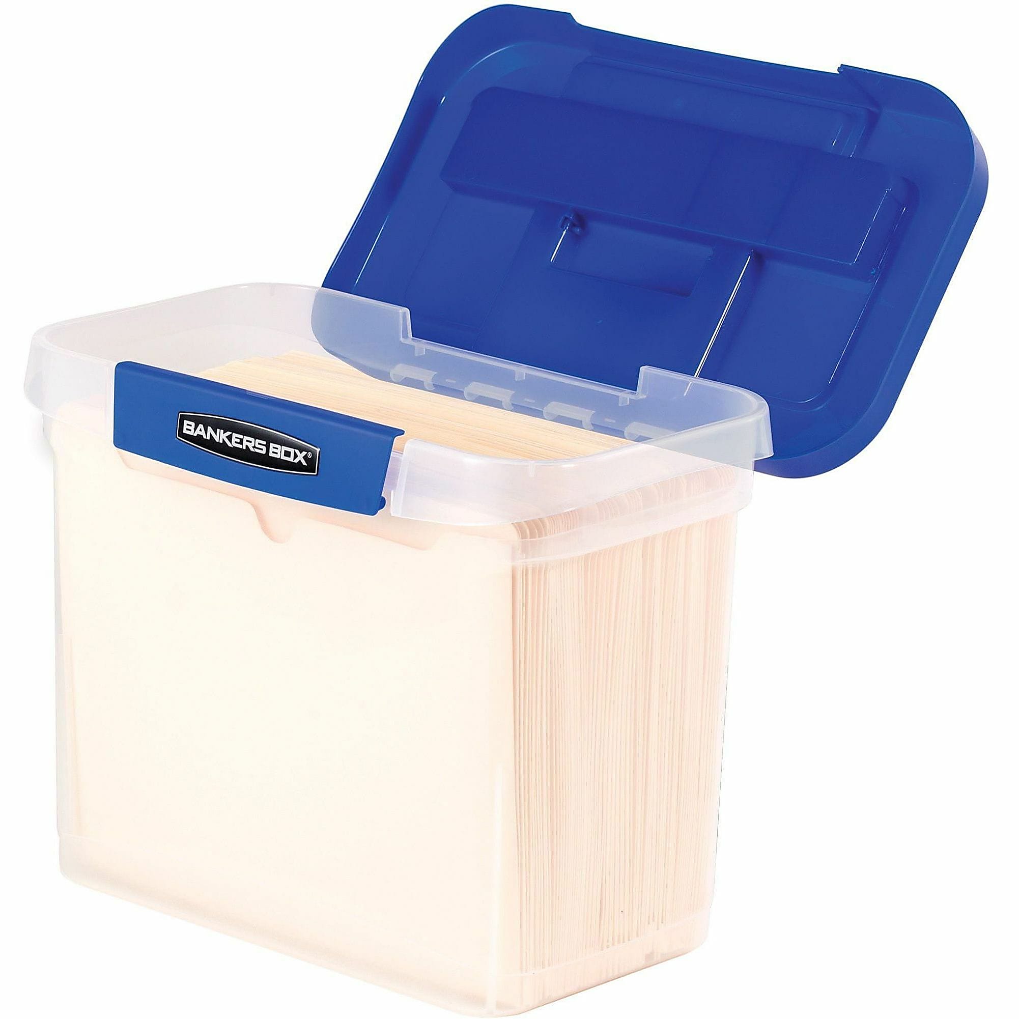 Bankers Box® Heavy-Duty Portable Storage File Box, 10 3/4" x 6 3/4" x 11 3/4", Blue/Clear - Image 11