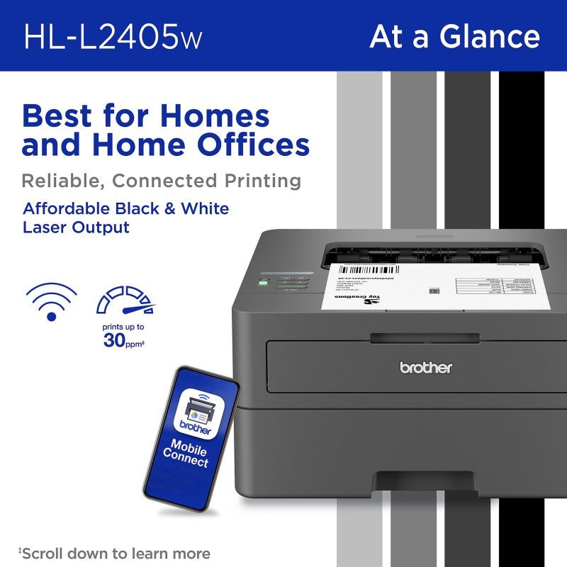 Brother HL-L2405W Wireless Compact Monochrome Laser Printer, Mobile Printing, Refresh EZ Print Eligibility - Image 3