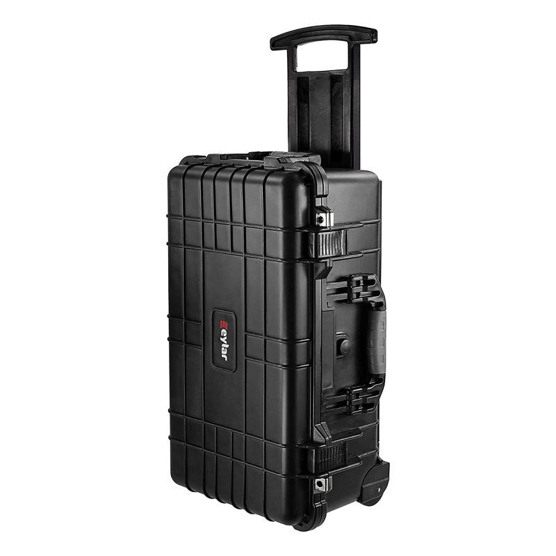 eylar Polypropylene SA00034 Carry-On Travel Roller Waterproof Equipment Hard Transport Roller Case With Foam Insert, 9”H x 13-13/16”W x 22”D, Black