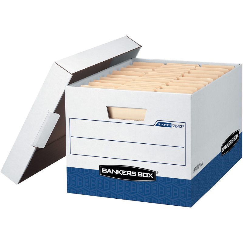 Bankers Box® R Kive® Heavy-Duty Storage Boxes With Locking Lift-Off Lids And Built-In Handles, Letter/Legal Size, 10" x 12" x 15" Liters, 50% Recycled, White/Blue - Image 5