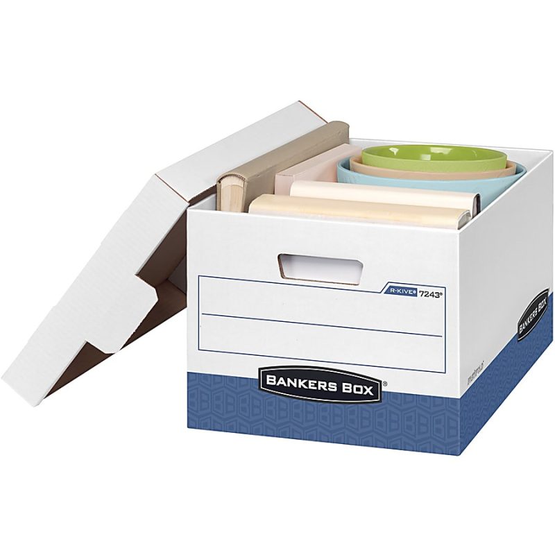Bankers Box® R Kive® Heavy-Duty Storage Boxes With Locking Lift-Off Lids And Built-In Handles, Letter/Legal Size, 10" x 12" x 15" Liters, 50% Recycled, White/Blue - Image 6