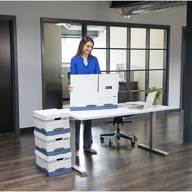 Bankers Box® R Kive® Heavy-Duty Storage Boxes With Locking Lift-Off Lids And Built-In Handles, Letter/Legal Size, 10" x 12" x 15" Liters, 50% Recycled, White/Blue - Image 9
