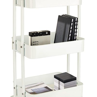 Realspace® Mobile 3-Tier Storage Cart, 35-5/8"H x 17-15/16"W x 14-5/16"D, Black - Off-White
