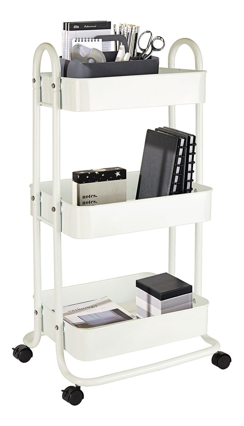 Realspace® Mobile 3-Tier Storage Cart, 35-5/8"H x 17-15/16"W x 14-5/16"D, Black - Off-White