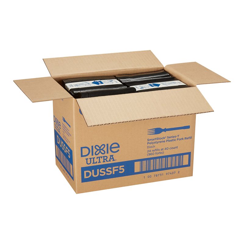 SmartStock T-Series Disposable Cutlery Refills, Polystyrene Forks, Black, 40 Forks Per Refill, Box Of 24 Refills - Image 3