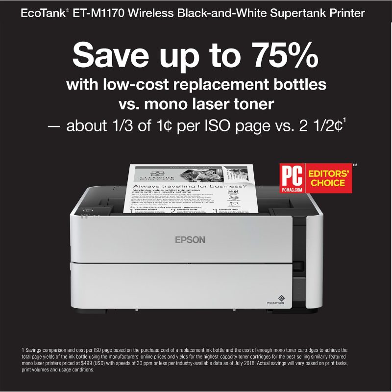 Epson® EcoTank® SuperTank® ET-M1170 Wireless Inkjet Monochrome Printer - Image 2