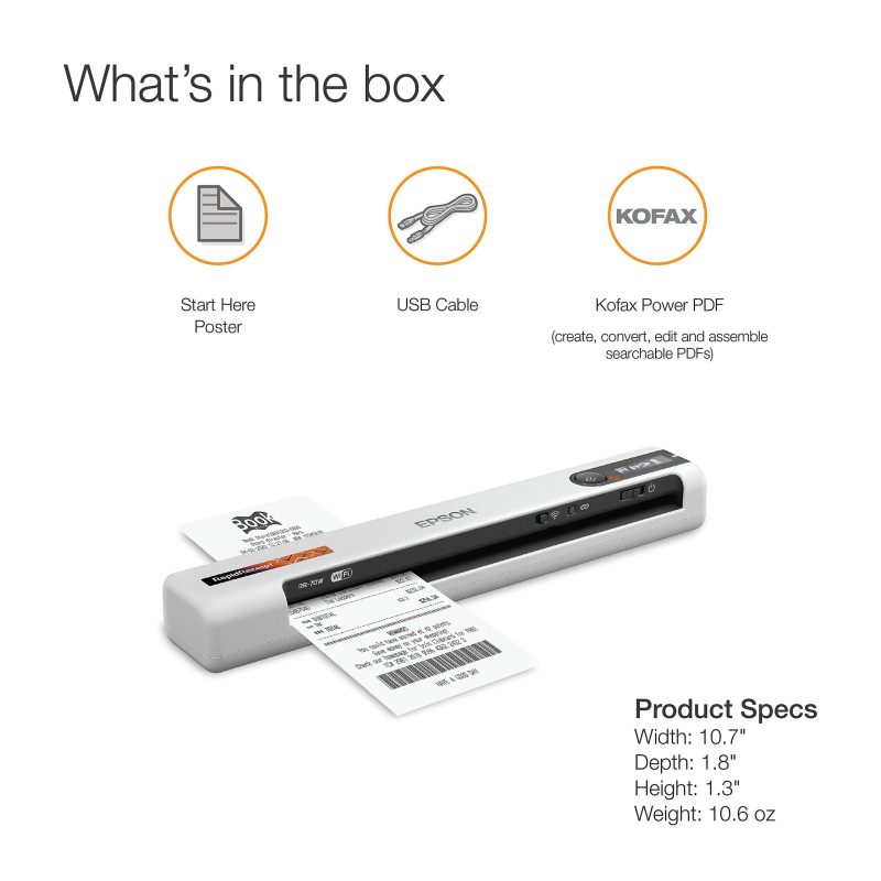 Epson® RapidReceipt™ Wireless Mobile Receipt And Color Document Scanner, RR-70W - Image 6