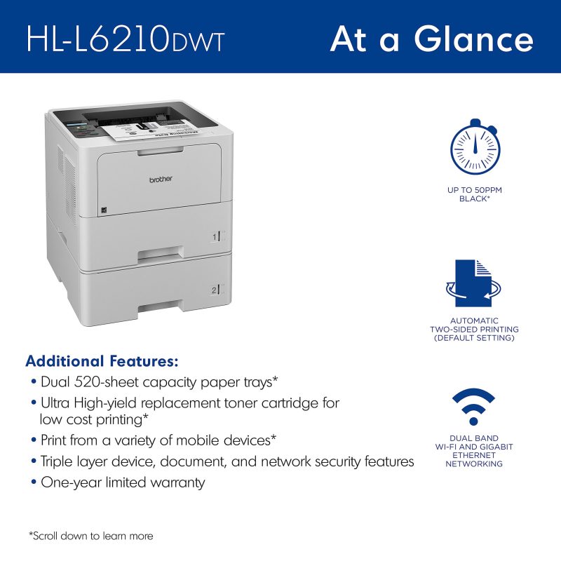 Brother® HL-L6210DWT Business Wireless Monochrome Laser Printer - Image 3