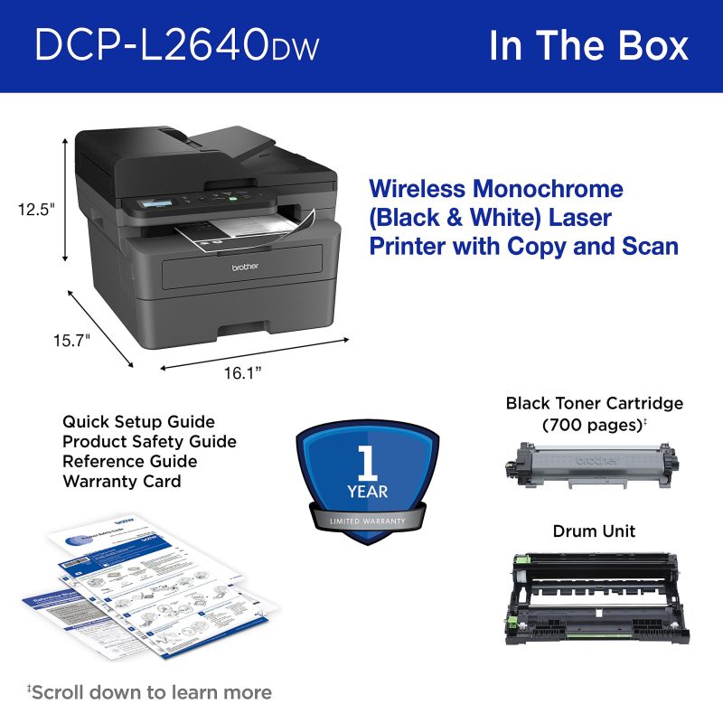 Brother DCP-L2640DW Wireless Compact Monochrome Multi-Function Laser Printer, Refresh EZ Print Eligibility - Image 8