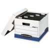 Bankers Box® Hang'N'Stor™ Medium-Duty Storage Boxes With Locking Lift-Off Lids And Built-In Handles, Letter Size, 15" x 12 1/4" x 9 3/4", 60% Recycled, White/Blue, Case Of 4