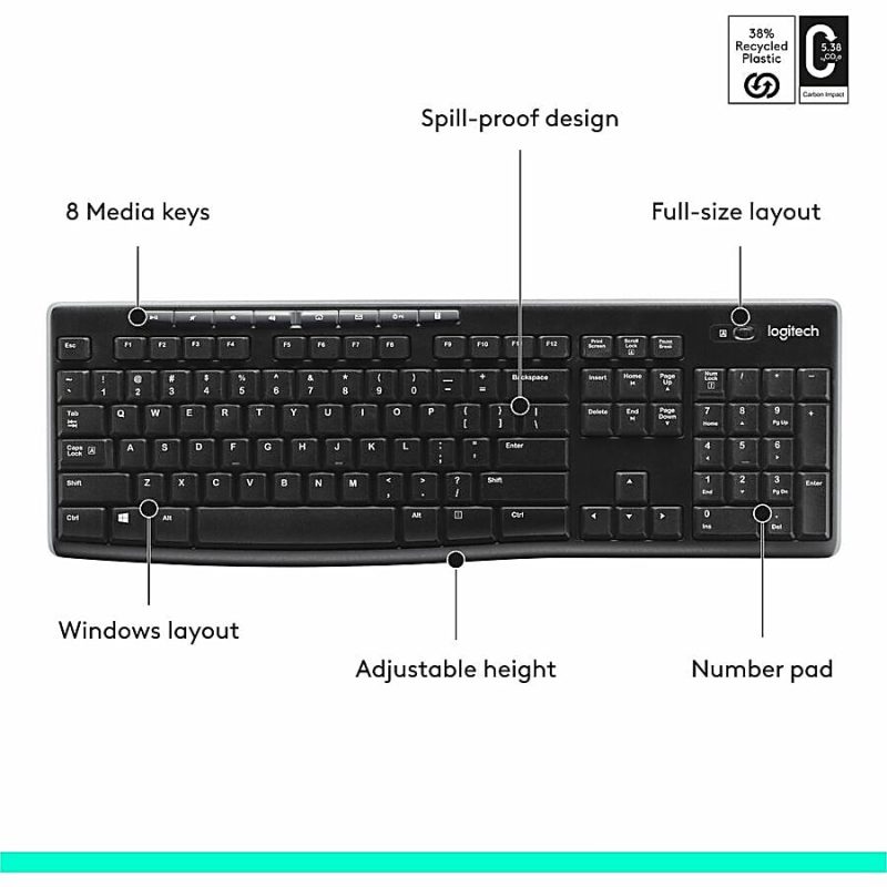 Logitech® K270 Wireless Keyboard, Black, 10459982 - Image 8