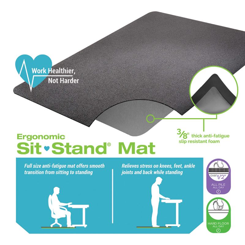 Deflecto Ergonomic Sit-Stand® Chair Mat For All Pile and Hard Floors, 36"W x 48"D, Black - Image 7