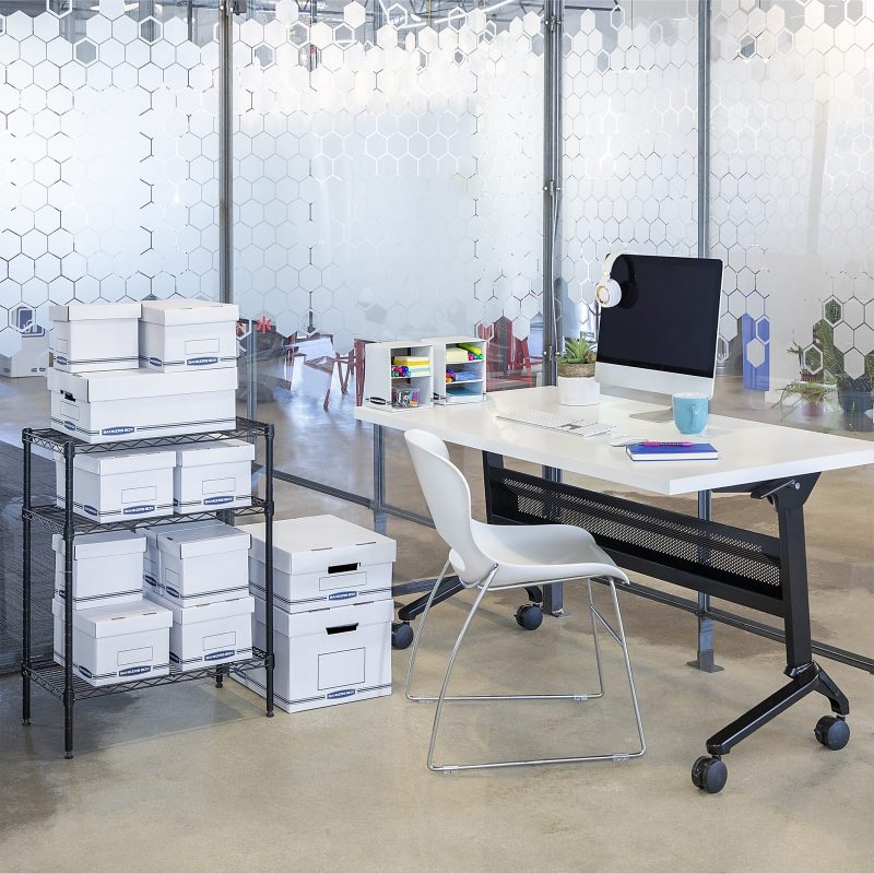 Bankers Box Organizers Storage Boxes - External Dimensions: 12.8" Width x 16.5" Depth x 10.5" Height - Medium Duty - Single/Double Wall - Stackable - White, Blue - For Storage - Recycled - 12 / Carton - Image 2