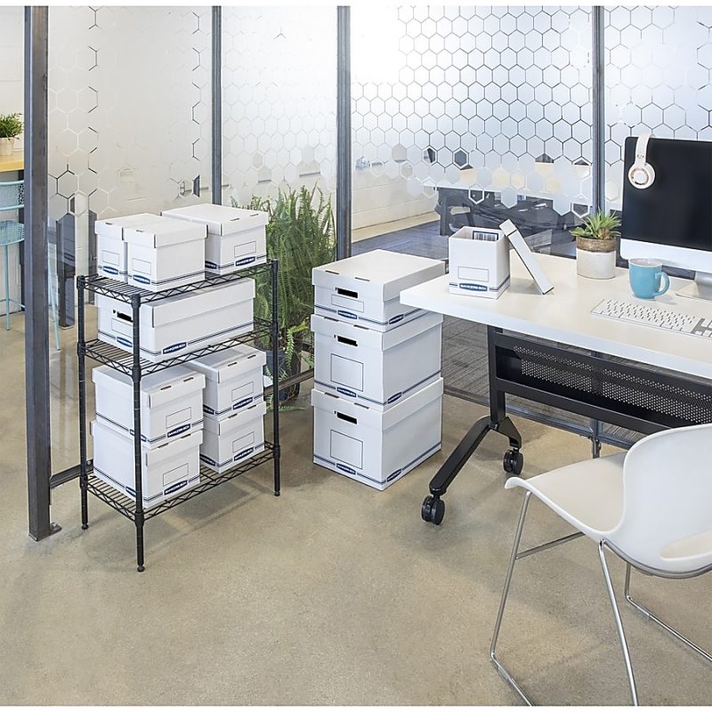 Bankers Box Organizers Storage Boxes - External Dimensions: 12.8" Width x 16.5" Depth x 10.5" Height - Medium Duty - Single/Double Wall - Stackable - White, Blue - For Storage - Recycled - 12 / Carton - Image 3