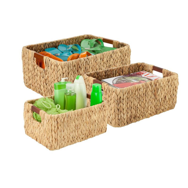 Honey-Can-Do Water Hyacinth Basket Set, Rectangle, Assorted Sizes (S, M, L), Natural/Brown, Pack Of 3 - Image 2