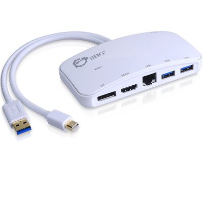 SIIG Mini-DP Video Dock with USB 3.0 LAN Hub - White - for Notebook/Tablet PC - USB 3.0 - 3 x USB Ports - 3 x USB 3.0 - Network (RJ-45) - HDMI - DisplayPort - Mini DisplayPort - Wired