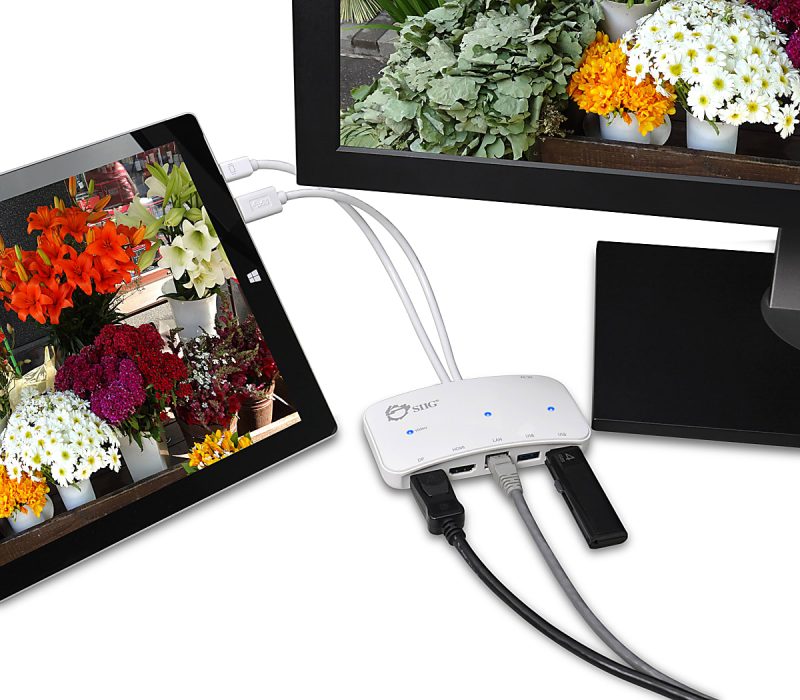 SIIG Mini-DP Video Dock with USB 3.0 LAN Hub - White - for Notebook/Tablet PC - USB 3.0 - 3 x USB Ports - 3 x USB 3.0 - Network (RJ-45) - HDMI - DisplayPort - Mini DisplayPort - Wired - Image 2