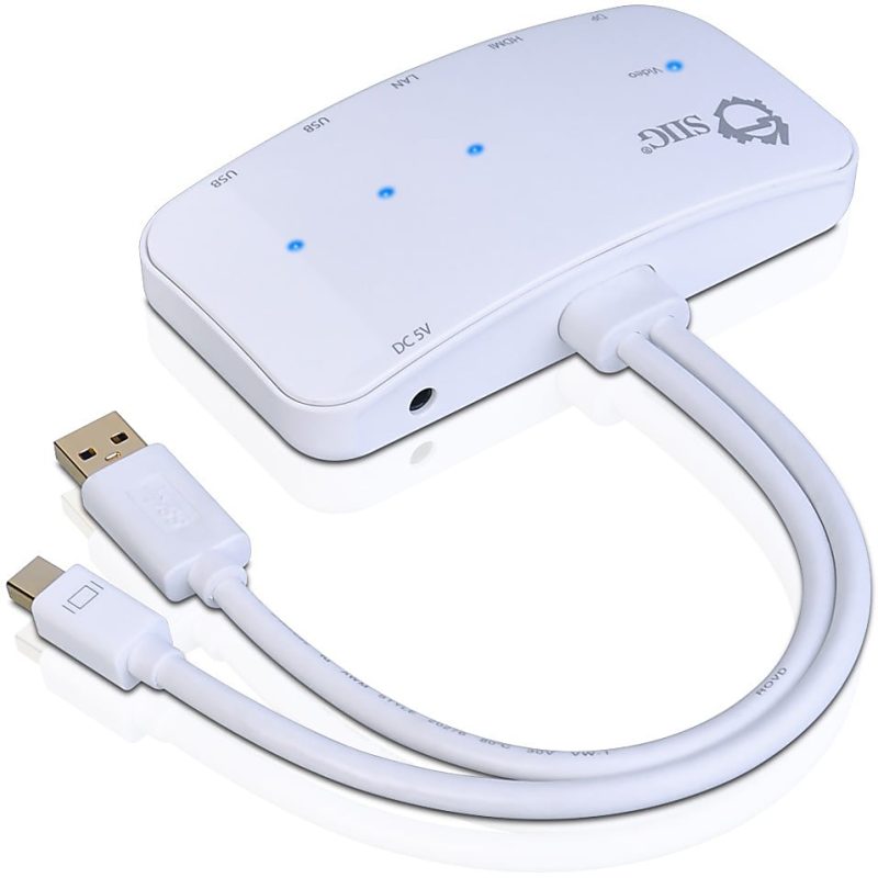 SIIG Mini-DP Video Dock with USB 3.0 LAN Hub - White - for Notebook/Tablet PC - USB 3.0 - 3 x USB Ports - 3 x USB 3.0 - Network (RJ-45) - HDMI - DisplayPort - Mini DisplayPort - Wired - Image 3