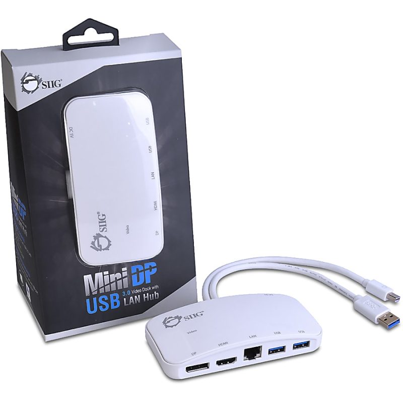 SIIG Mini-DP Video Dock with USB 3.0 LAN Hub - White - for Notebook/Tablet PC - USB 3.0 - 3 x USB Ports - 3 x USB 3.0 - Network (RJ-45) - HDMI - DisplayPort - Mini DisplayPort - Wired - Image 7