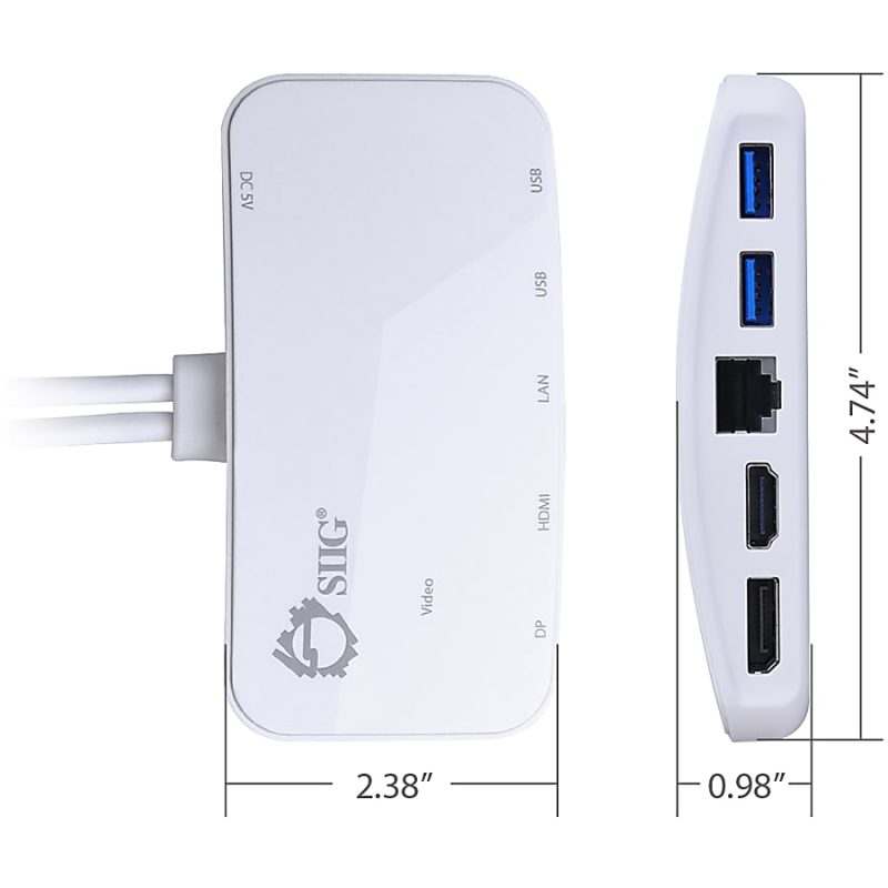 SIIG Mini-DP Video Dock with USB 3.0 LAN Hub - White - for Notebook/Tablet PC - USB 3.0 - 3 x USB Ports - 3 x USB 3.0 - Network (RJ-45) - HDMI - DisplayPort - Mini DisplayPort - Wired - Image 9