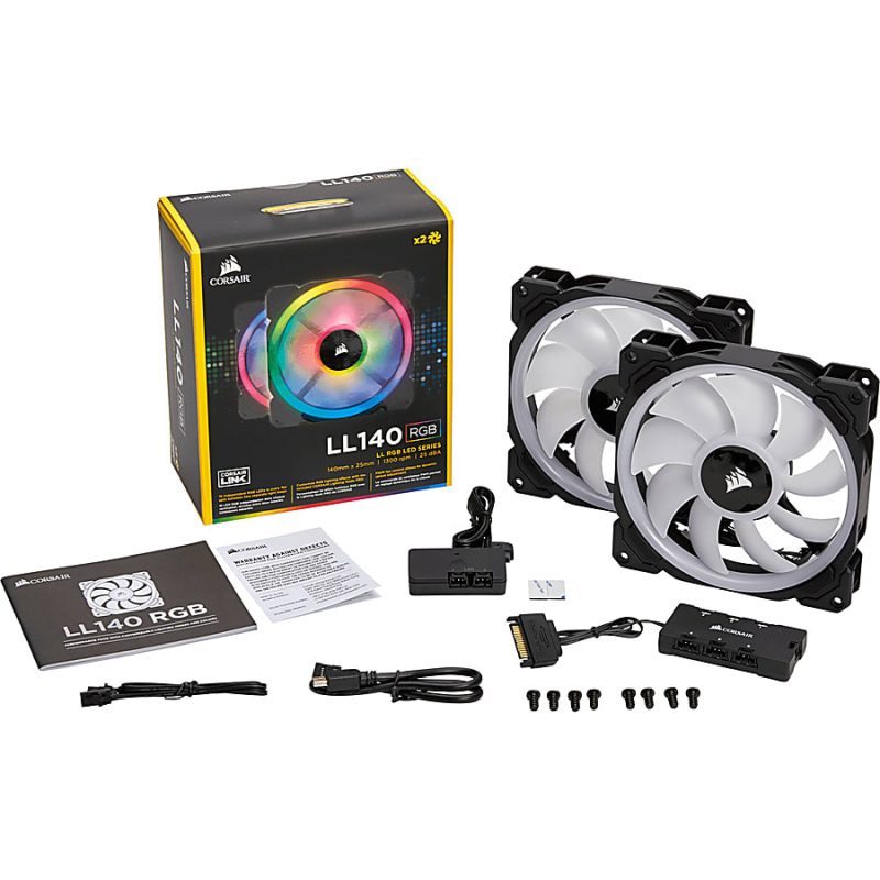 Corsair LL140 Cooling Fan - 2 Pack - 5.51" Maximum Fan Diameter - 385.2 gal/min Maximum Airflow - 1300 rpm - Hydraulic Bearing - 4-pin PWM - RGB LED - 2 pc(s) - Case - Image 5