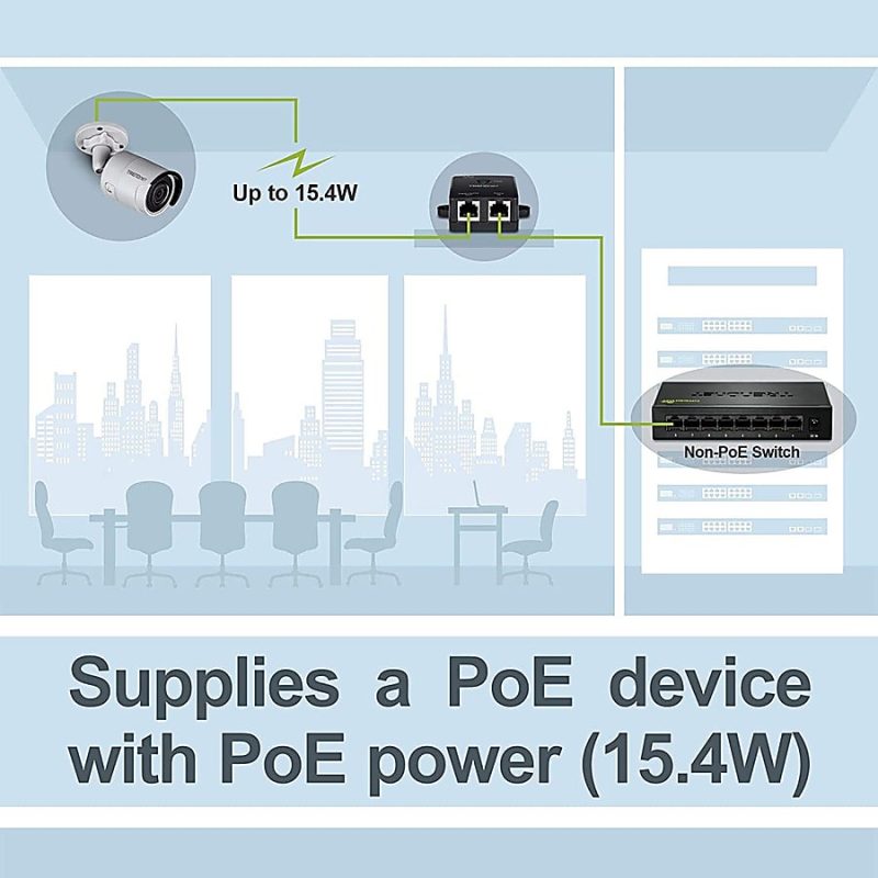 TRENDnet Gigabit Power Over Ethernet Injector, Full Duplex Gigabit Speeds, 1 x Gigabit Ethernet Port, 1 x PoE Gigabit Ethernet Port, Network Devices Up To 100M (328 ft), 15.4W, Black, TPE-113GI - Gigabit Power over Ethernet (PoE) Injector - Image 4