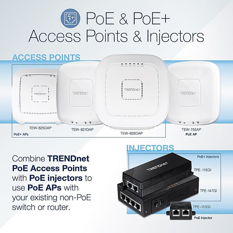TRENDnet Gigabit Power Over Ethernet Injector, Full Duplex Gigabit Speeds, 1 x Gigabit Ethernet Port, 1 x PoE Gigabit Ethernet Port, Network Devices Up To 100M (328 ft), 15.4W, Black, TPE-113GI - Gigabit Power over Ethernet (PoE) Injector - Image 8
