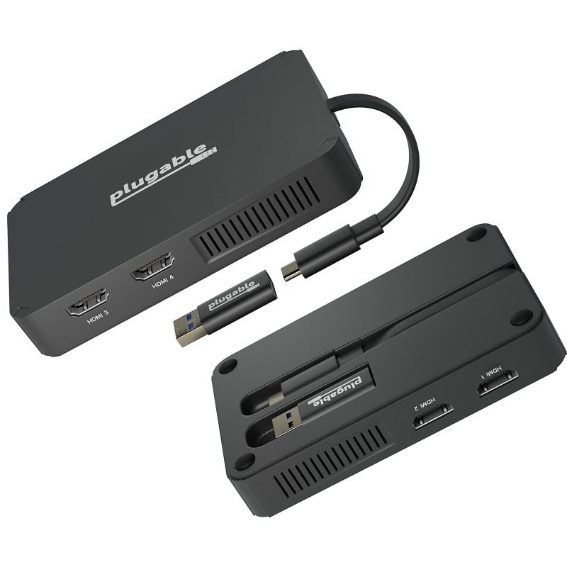 Plugable 4 HDMI Multi Monitor Adapter, USB 3.0 or USB C to HDMI Adapter - Compatible with Windows and Mac, Quad Adapter Supports 1920x1080@60Hz