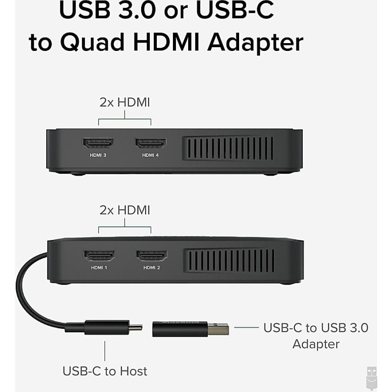 Plugable 4 HDMI Multi Monitor Adapter, USB 3.0 or USB C to HDMI Adapter - Compatible with Windows and Mac, Quad Adapter Supports 1920x1080@60Hz - Image 2