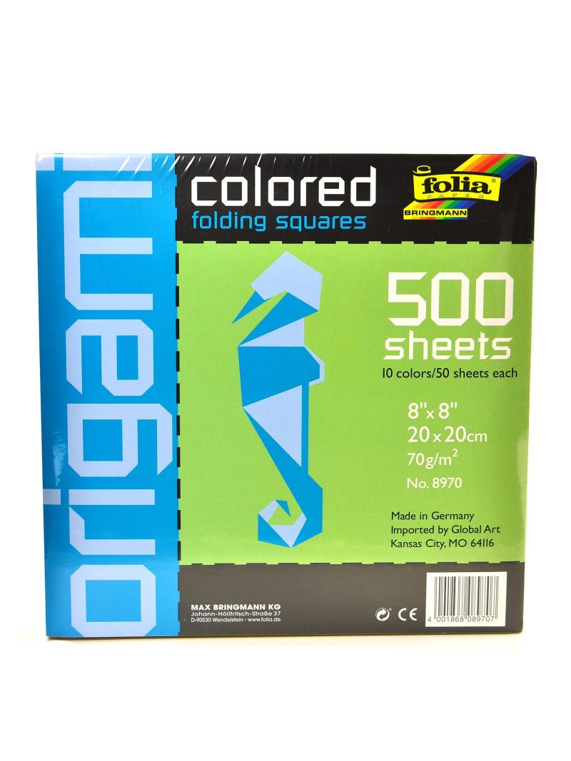 Global Art Folia Origami Folding Squares, 8" x 8", Assorted Colors, 500 Sheets
