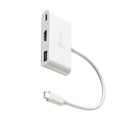 j5create Eco-Friendly USB-C® To HDMI™ & USB™ Adapter With Power Delivery, White, JCA379EW