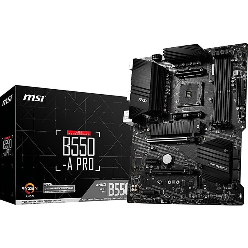 MSI B550-A PRO Desktop Motherboard - AMD B550 Chipset - Socket AM4 - ATX - 128 GB DDR4 SDRAM Maximum RAM - DIMM, UDIMM - 4 x Memory Slots - Gigabit Ethernet - Yes - Yes - 6 x SATA Interfaces