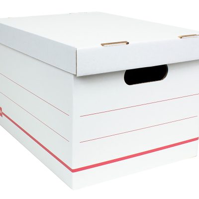 Office Depot® Brand Standard-Duty Corrugated Storage Boxes, Letter/Legal Size, 15" x 12" x 10",  60% Recycled, White/Red, Pack Of 10