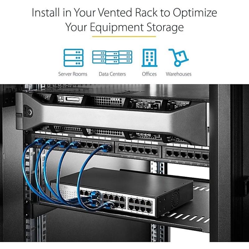 StarTech.com 1U Vented Server Rack Cabinet Shelf - Fixed 16" Deep Cantilever Rackmount Tray for 19" Data/AV/Network Enclosure w/Cage Nuts - Image 7