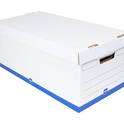 Office Depot® Brand Medium Quick Set Up Corrugated Storage Boxes, Letter Size, 24" x 12" x 10", 60% Recycled, White/Blue, Pack Of 12