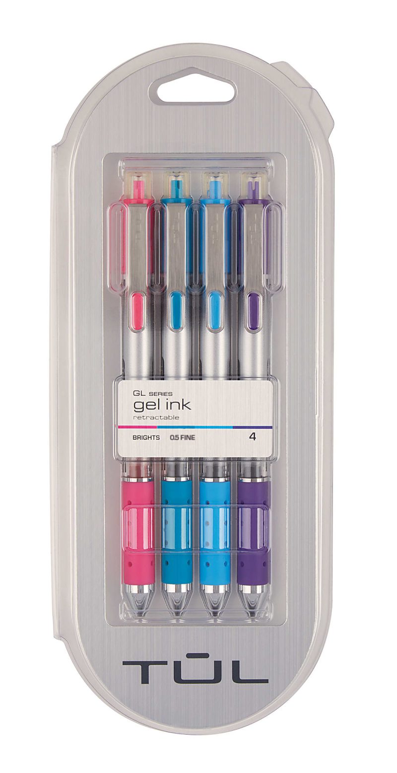 TUL® GL Series Retractable Gel Pens, Fine Point, 0.5 mm, Silver Barrel, Blue Ink, Pack Of 12 Pens - Assorted,4